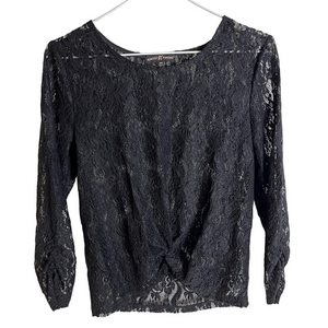 Womens Black Lace Blouse Medium Long Sleeve Floral